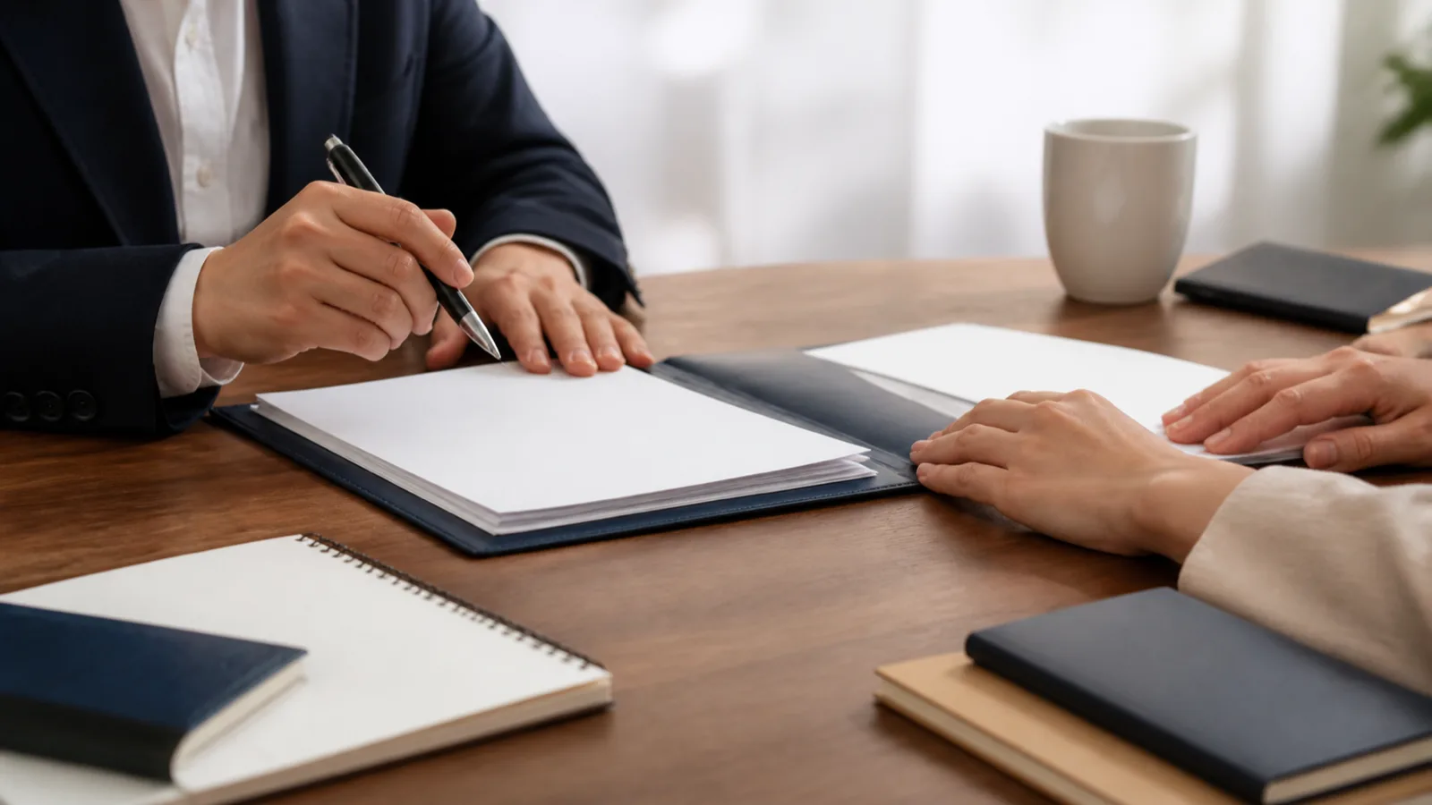 Advisor and applicant reviewing an organized travel file together